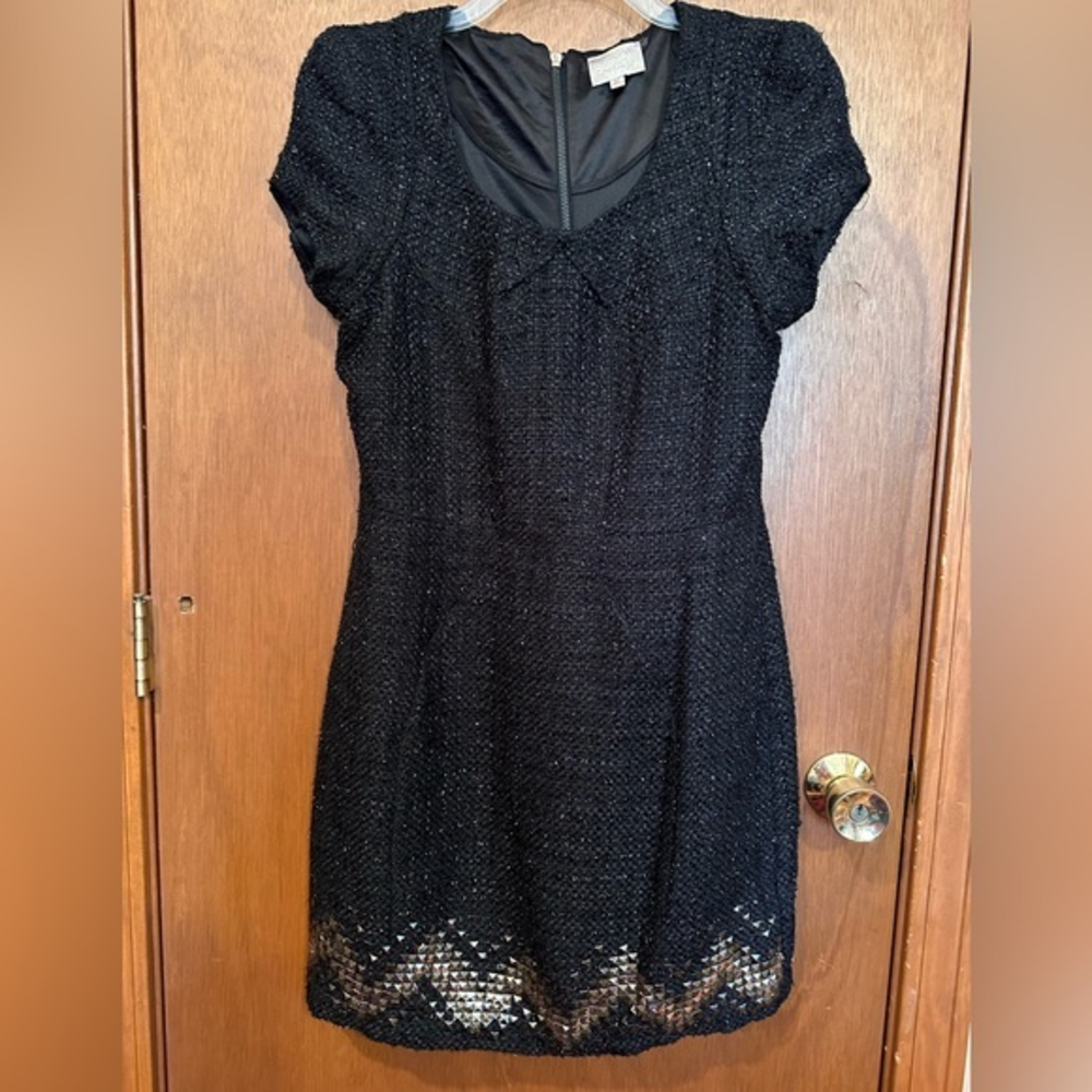 Luluvia‎ Anthropologie Embellished Black Tweed Dress Size Medium M